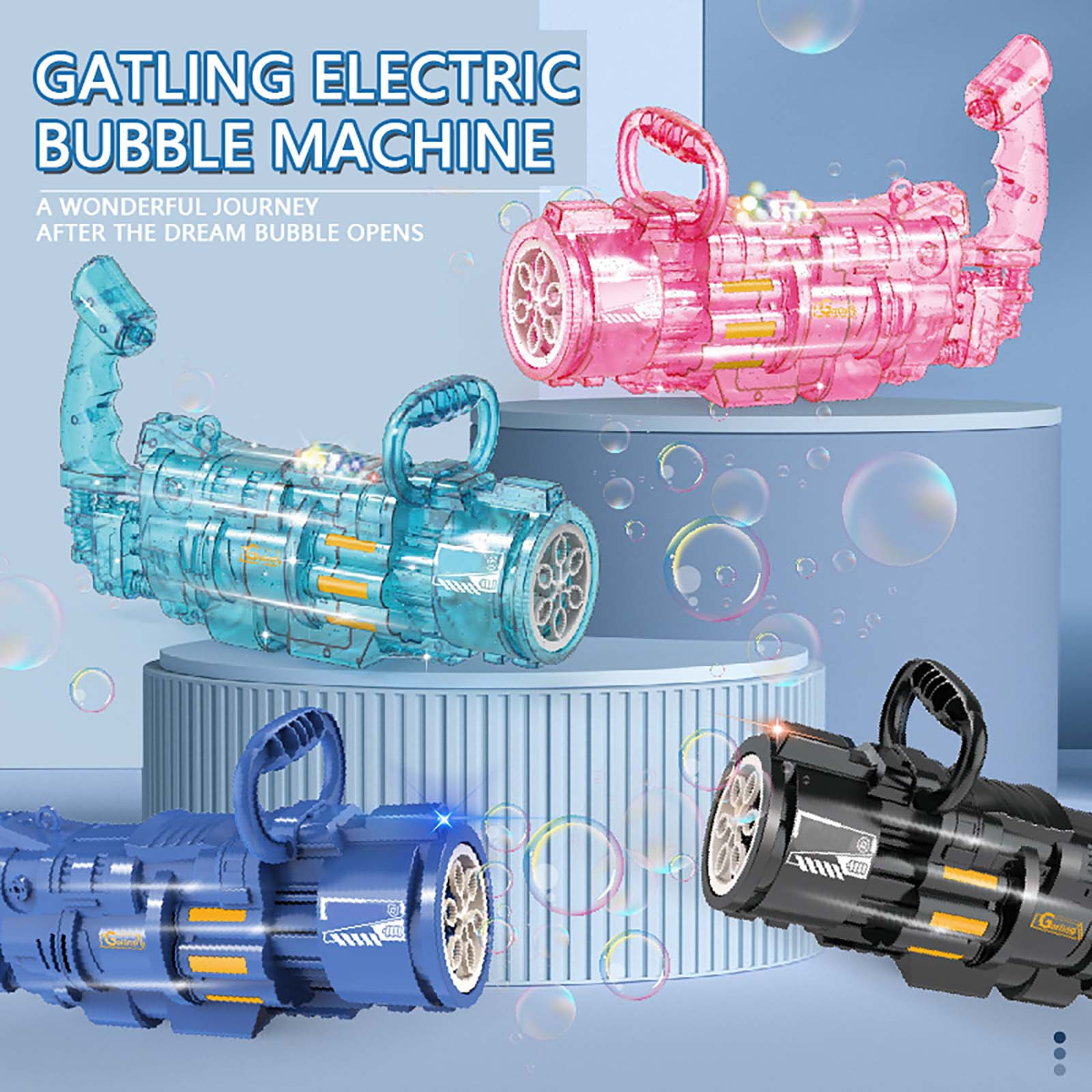 Electric Bubble Machine With Light Toy Automatic Gatling Bubble Gun Toys Boys Girls Cute Outdoor Bubble Water Toys Kids Gifts
